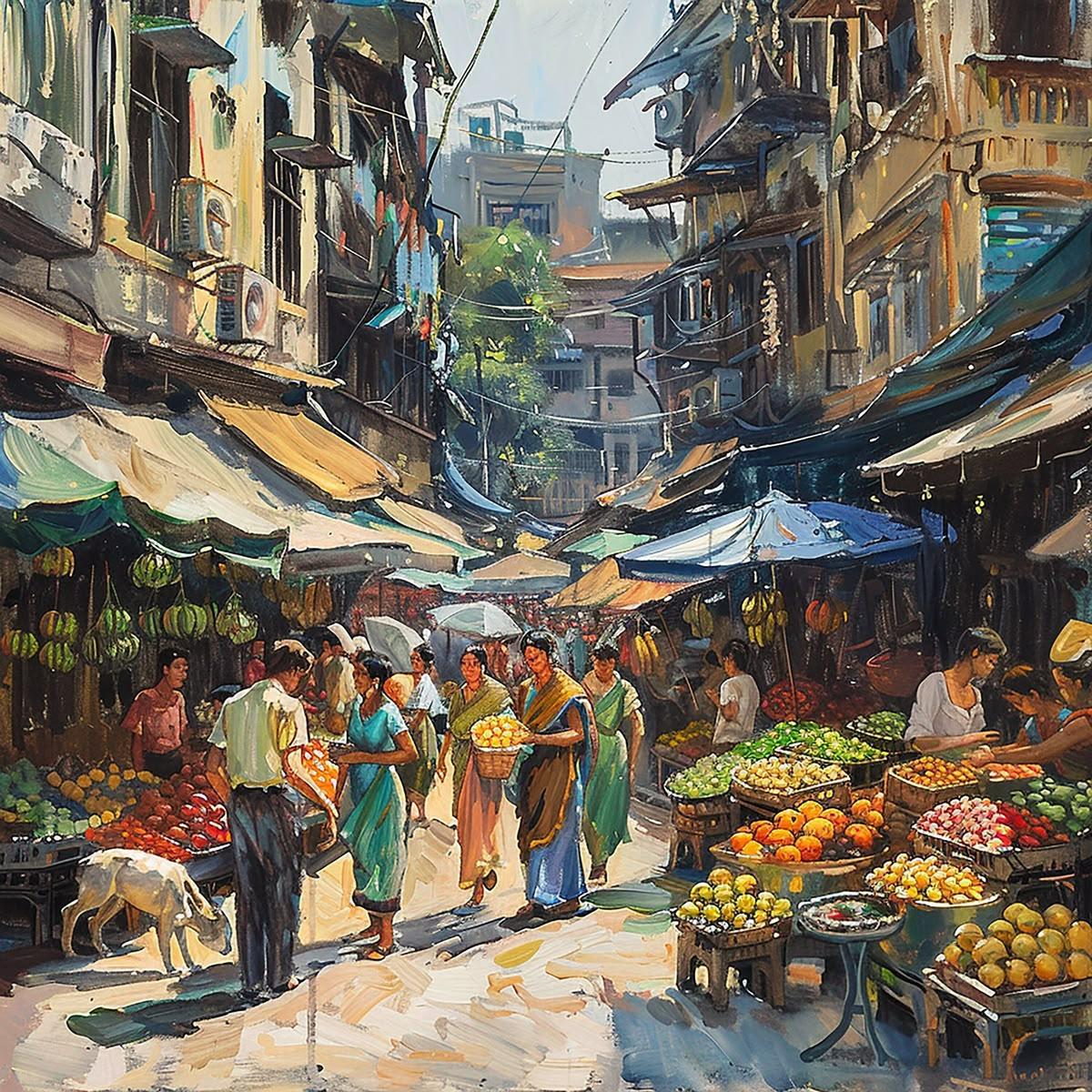 South Asian street market background for support conversations